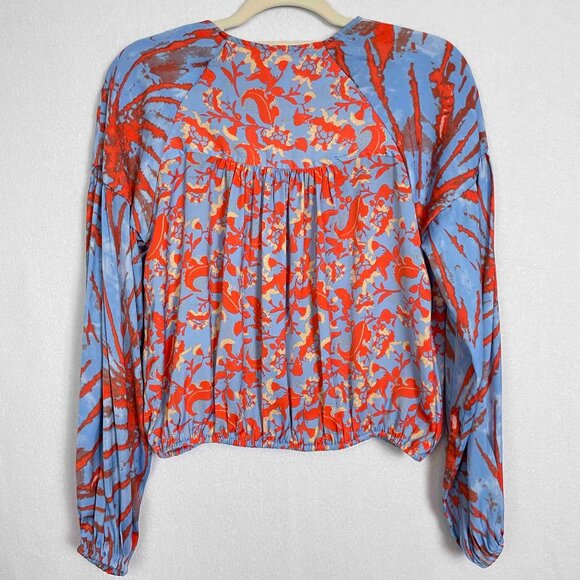 Free People Cruisin' Together Printed Blouse Blue Womens Size S - Picture 3 of 9
